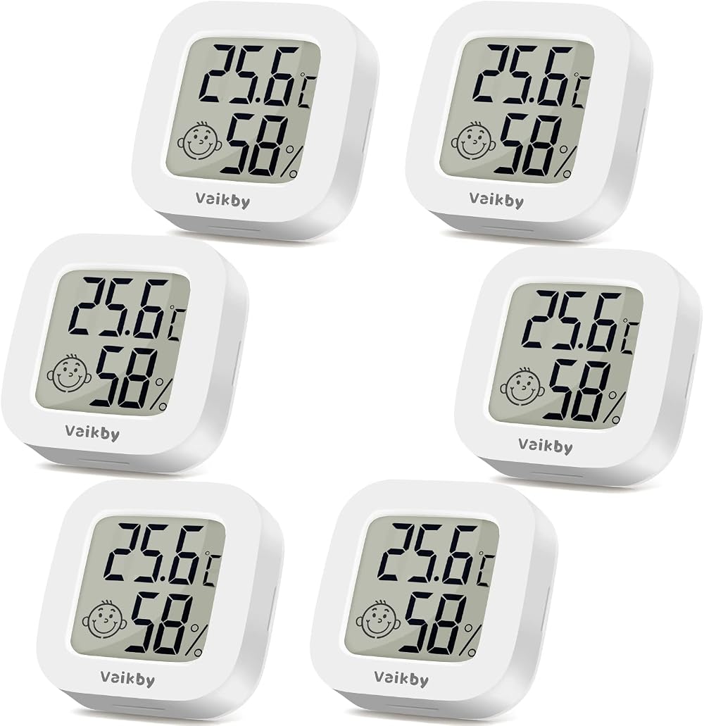 Vaikby 6 Pack Indoor Thermometer Hygrometer with Large LCD Celsius/Fahrenheit