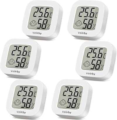 Vaikby 6 Pack Indoor Thermometer Hygrometer with Large LCD Celsius/Fahrenheit