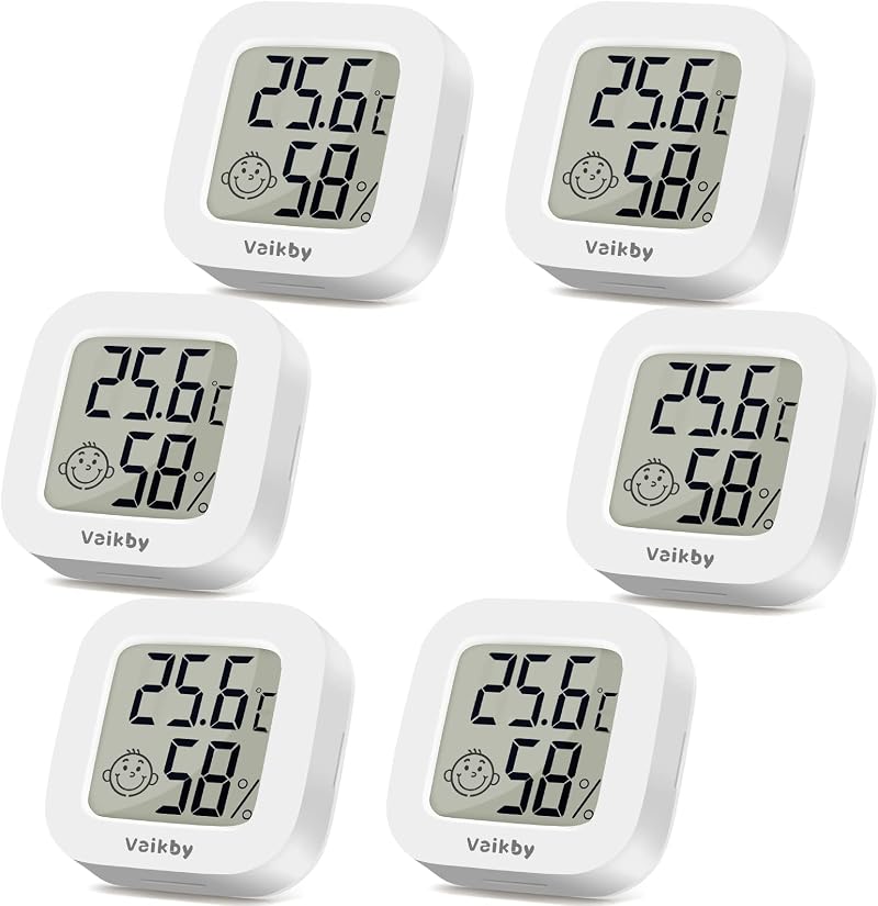 Vaikby 6 Pack Indoor Thermometer Hygrometer with Large LCD Celsius/Fahrenheit