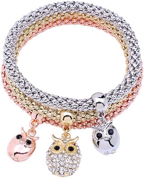 3PCS Gold/Silver/Rose Gold Corn Chain Crystal Charms Multilayer Bracelets for Women