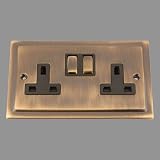A5 Products Victorian Antique Brass 2 Gang 13 Amp Double Socket Black Insert view 2