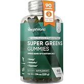 WeightWorld Super Greens Gummies + Added Vitamins &amp; Minerals, 45-Day Supply | Moringa, Broccoli, Spinach, Artichoke, Chlorella | Energy, Immune, Digestion &amp; Gut Health | Daily Greens Supplements, 90 Ct