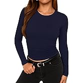 ForeFair Womens Long Sleeve Shirts Ruched Basic Going Out Tops Crew Neck Fall Winter Tee Casual Clothes