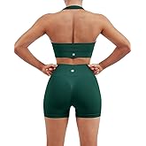 SUUKSESS Women Seamless Ribbed Workout Set Backless Sports Bra Booty Biker Short
