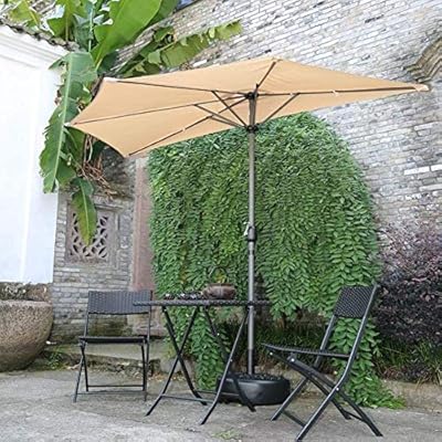 Outdoor Patio Umbrellas Parasols 9ft Patio Half Umbrella Wall With 5 Ribs Crank Sun Shade For Outdoor Balcony Cafe Door Market Garden Sunshade Windproof Color Sand Color Amazon Sg Lawn