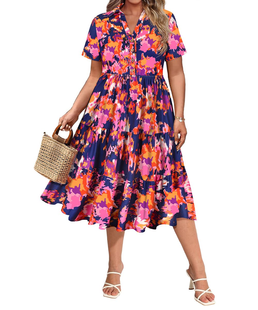 CARCOS Womens Plus Size Dresses 3X Blue Pink Floral