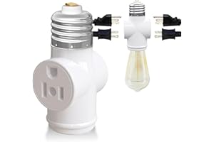 ERQILUJI Light Socket Adapter, Convert E26 Light Socket to 3-Prong Outlet Adapter and Light Bulb Socket, 1 Pack(White)