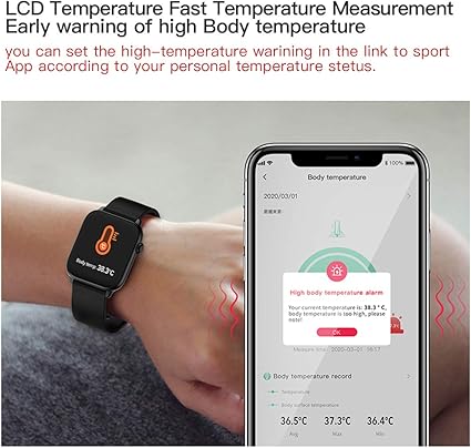 Smart Watch Fitness Tracker Body Temperature Monitor Blood Pressure Measurement Bluetooth Smartwatch Touchscreen Wrist Watch Fitness Tracker With