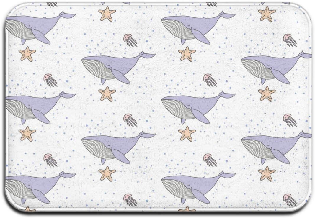 axdvxydy Non Slip Doormat Blue Whale Jelly Fish in Blue Sea for Living Room Bedroom