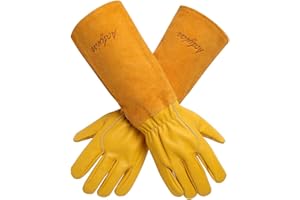 Acdyion Gardening Gloves for Women/Men Rose Pruning Thorn & Cut Proof Long Forearm Protection Gauntlet, Resistant Thick Cowhide Leather Work Garden Gloves