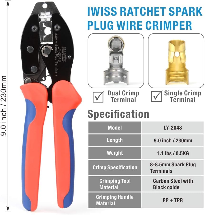 IWISS Ratchet Spark Plug Wire Crimper for Spark Plug Ignition Wire and Terminals Dia. 8.5mm: Automotive