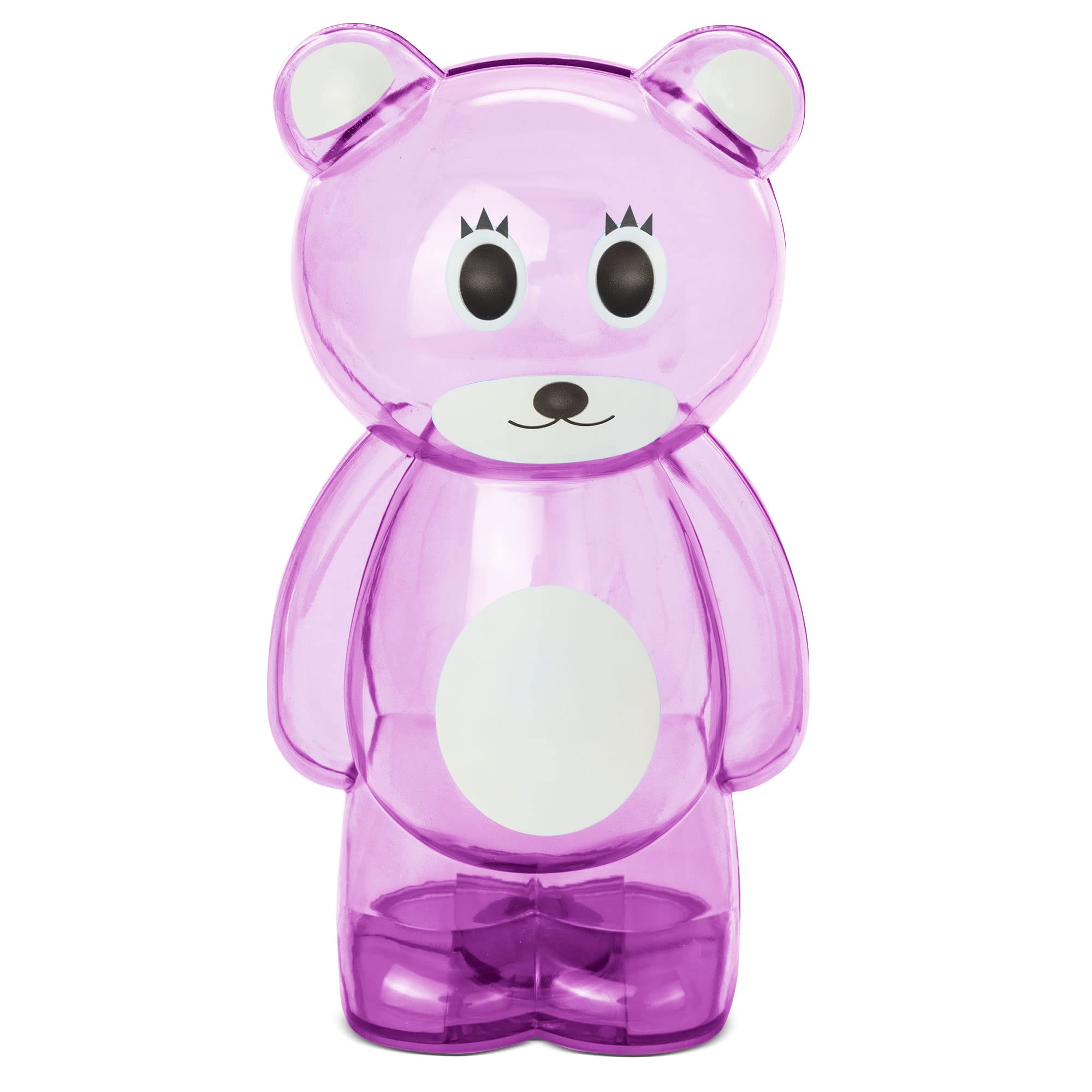 Transparent plastic piggy bank in the shape of a bear. Original Large Children's Piggy Banks with stopper. Light and Resistant Piggy Bank. (Pink)