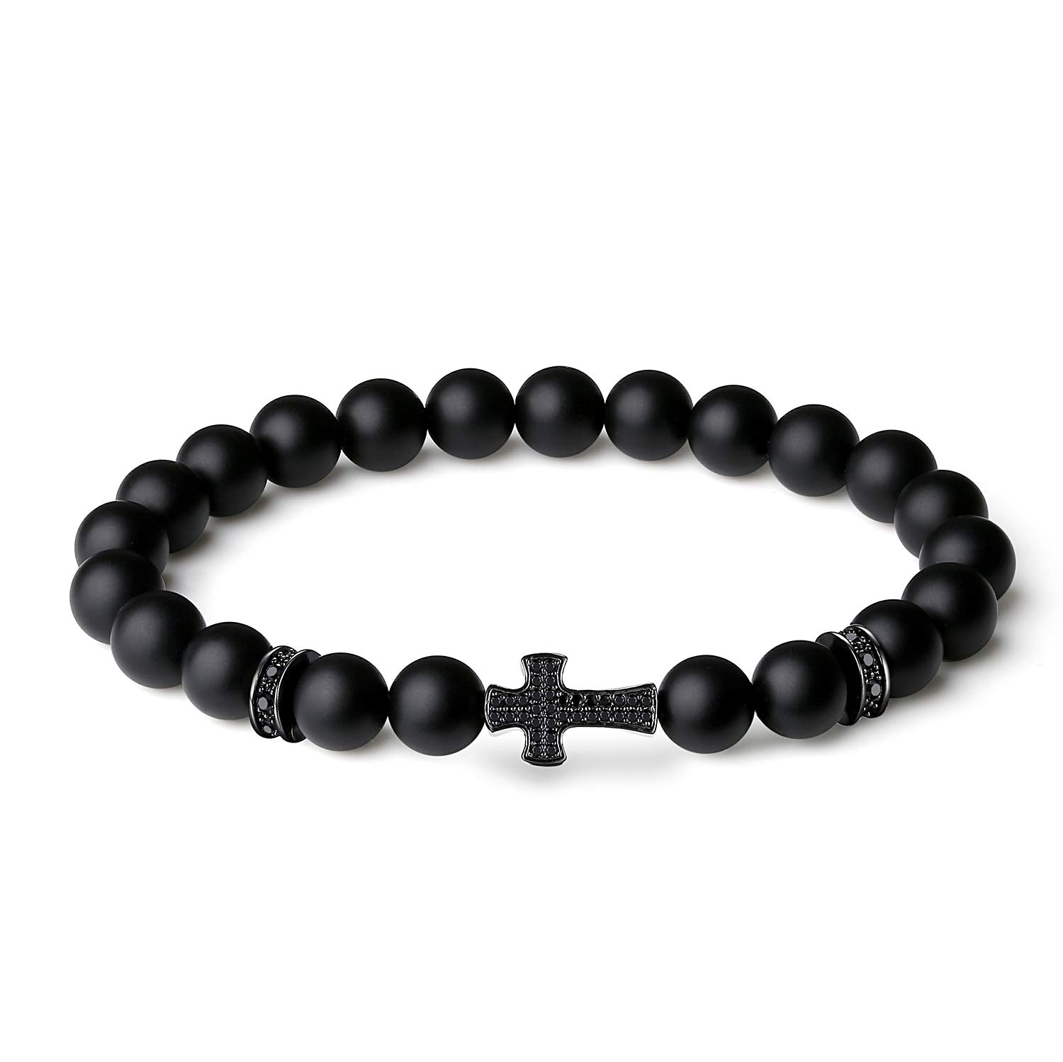 COAI Onyx Beaded Bracelet, Jesus Prayer Cross Bracelet for Men Women S