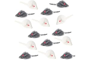 Yangbaga Mice Rattle 14 Pack, Cat Toys Rainbow Mice for Cats and Kittens (14 pcs BLK&WHT)