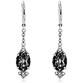 Vintage Leverback Earrings 925 Sterling Silver Retro Leverback Dangle Drop Earrings with 9mm Oval Birthstone, Anniversary Birthday Jewelry Gifts for Women