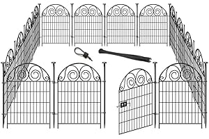 Getlay Tall Garden Animal Barrier Fence With Gate,40 in(H)×27 in(L) 12 Panels Dog Digging Fence Barrier, Black Metal Temporary Fences, Reusable Defense Fencing For Outdoor Yard. Total 26.2 Ft│Patented