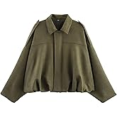 IjnUhb Women’s Oversized Faux Suede Bomber Jacket, Cropped Barn Style Lapel Coat, Casual Streetwear for Fall Spring