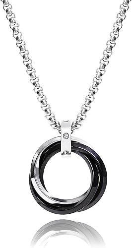 Amazon Tsukiyo ネックレス メンズ アクセサリー チタン ボックスチェーン 三連 リング プレゼント ギフト 贈り物 金属アレルギー対応 ダブルブラック ネックレス 通販