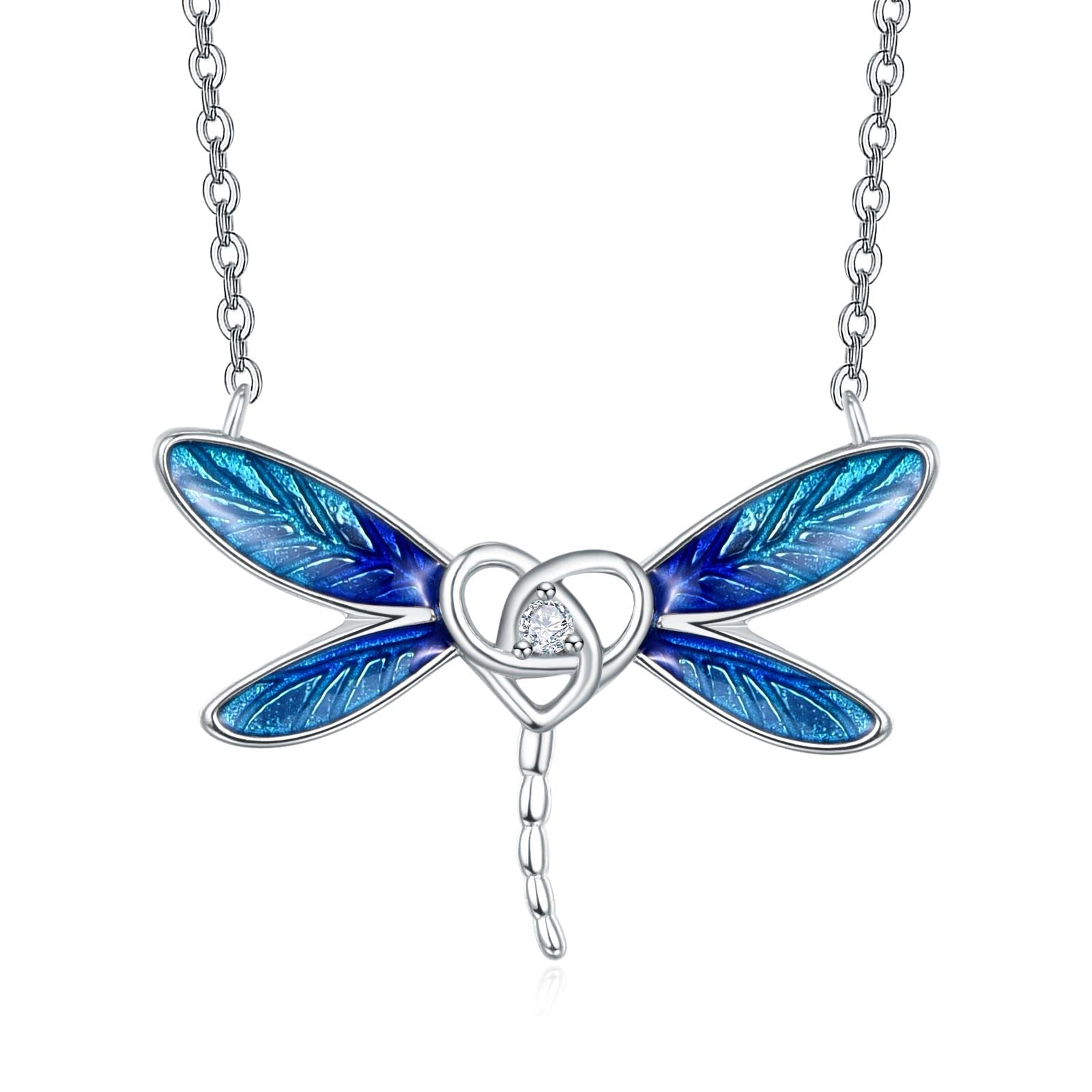 KINGWHYTE Dragonfly Necklace 925 Sterling Silver Animal Necklace Irish Celtic Heart Pendant Jewellry Gifts for Women Girls