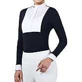 Harrison Howard Women’s Equestrian Show Shirt Long Sleeve Pleated Bib Competition Horse Riding Top with Embroidery