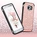 BENTOBEN Case for Galaxy S7 Edge, Luxury Glitter Bling 2 in 1 Hybrid Hard Covers Laminated Sparkly Shiny Faux Leather Chrome Shockproof Bumper Protective Case for Samsung Galaxy S7 Edge, Rose Gold