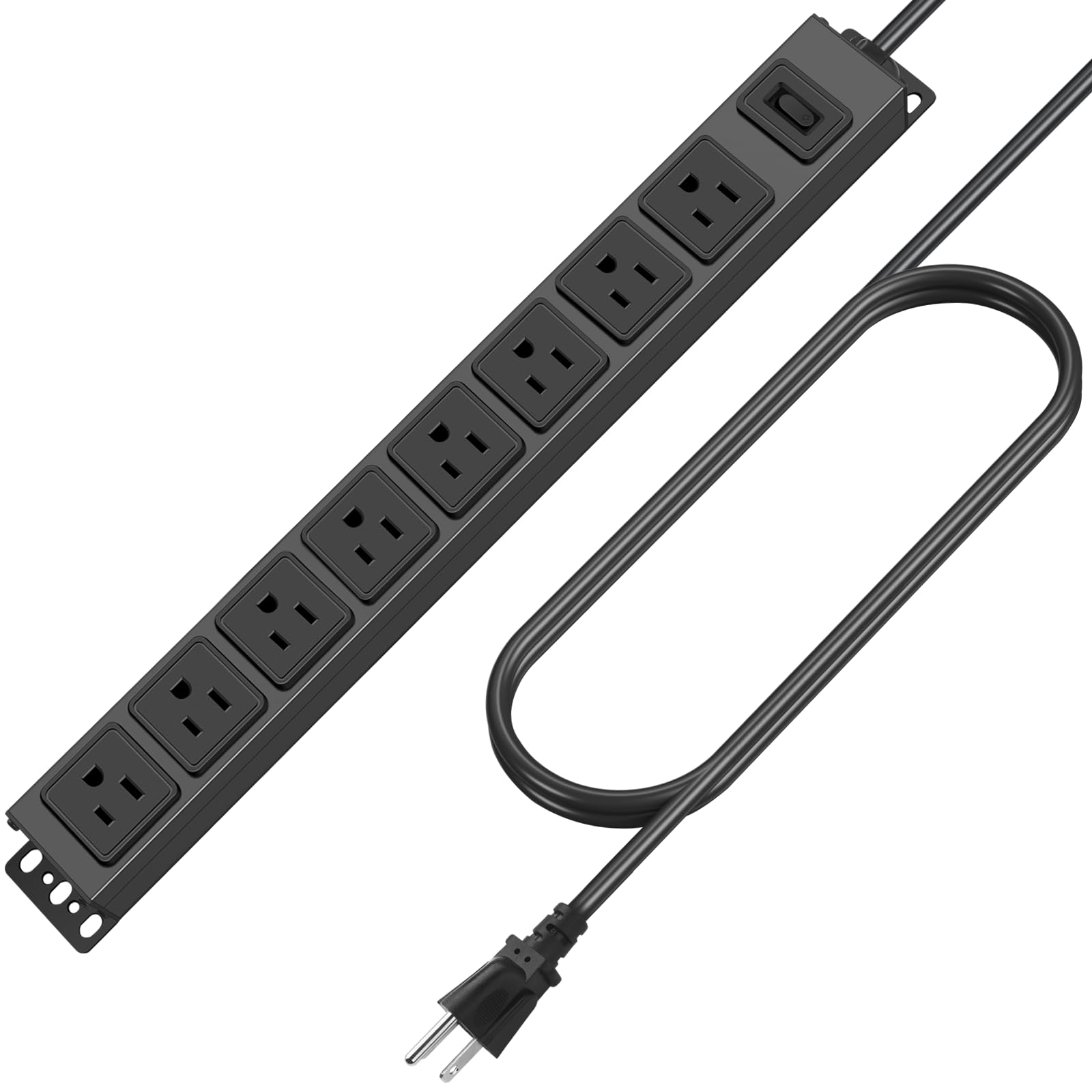 HHSOET 8 Outlet Magnetic Power Strip, 14AWG Extension Cord, 6Ft, Black, 1