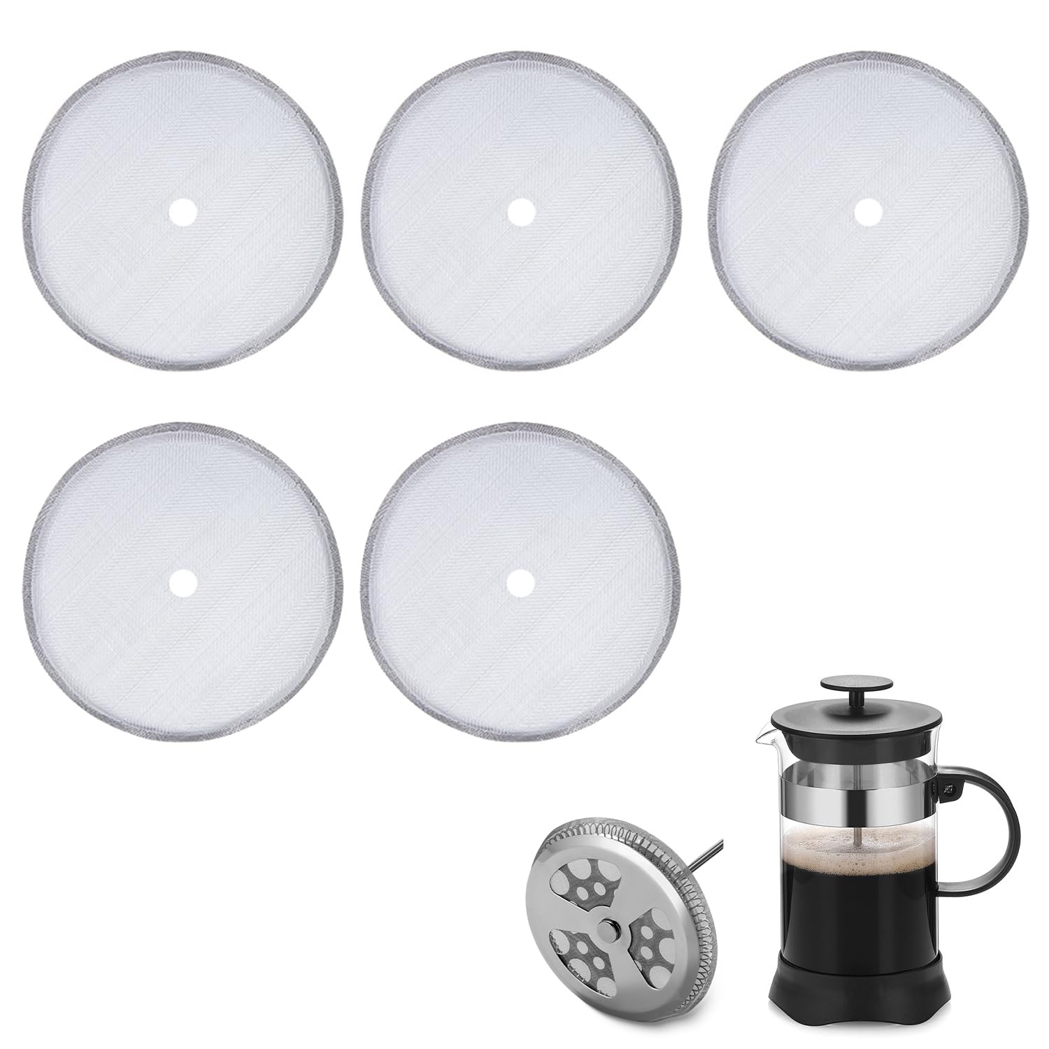 5Pcs French Press Replacement Filter Screen, 3.1 Inch Stainless Steel Coffee Filter Mesh Filters Replacement Screen for 600ml French Press Coffee Makers