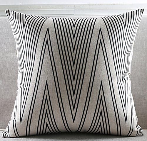 Cotton Linen Cartoon Scandinavian Modern Simple Colored Geometric Big M LinesSawtooth Throw Pillow Covers Cushion Cover Decorative Sofa Bedroom Living Room Square 18 Inches (Black)