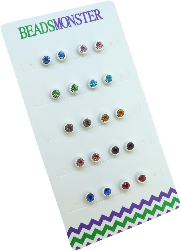BeadsMonster 4mm Color Crystal Magnetic Clip On Studs Earrings For Teenage Girls Kids Womens