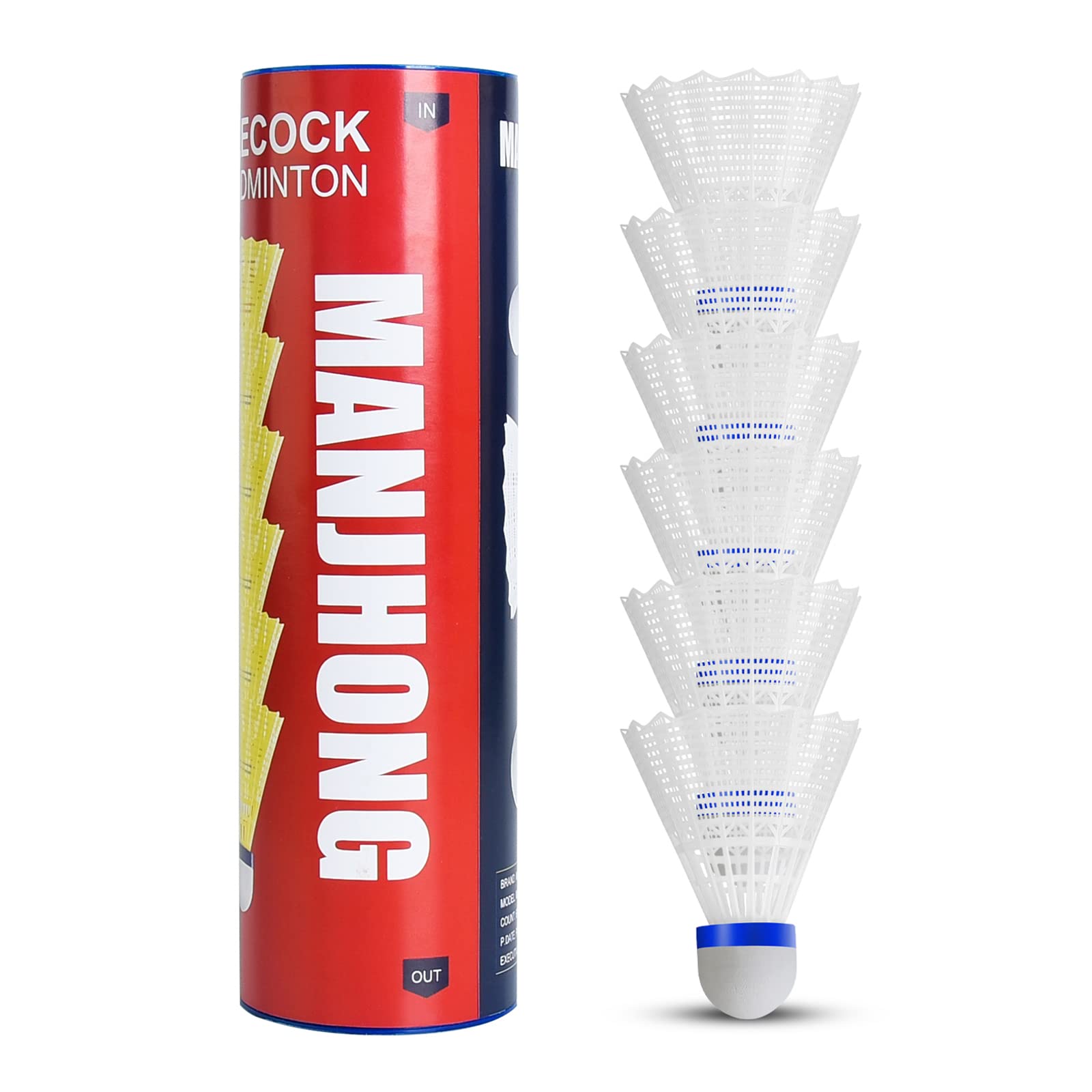 MANJHONG Nylon Badminton Shuttlecocks, Great Flight & Balance, Durable Shuttlecocks for Indoor Outdoor Sports Playing, White 6 Pack