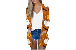 MGWTFZDL Women's Halloween Cute Cardigan Pumkin Cat Long Sleeve Open Front Lightweight Cardigans 2024 Halloween Clothes