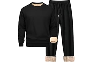 HJINGSUN Mens Sweatsuit Sherpa Lined 2 Piece Sweatshirts Set Crewneck Pullovers Fleece Sweatpants Winter Thermal Tracksuits