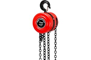 BALWONER 1 Ton 10 Feet Manual Hand Chain Block Hoist with 2 Heavy Duty Hooks for Lifting Red
