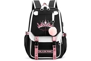 CUSALBOY Kpop Backpack Lisa Rose JISOO Jennie Shouler Bag Messenger Bag Fashion USB Charging Backpack (black 8)