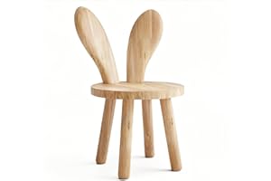 HuiBeans Solid Wood Rabbit Chair for Kids & Toddlers, Cute Bunny Wooden Chair for Playroom Bedroom, Sturdy Rubber Wood Stool, Easy Assembly - 1 Pack (Single Chair)