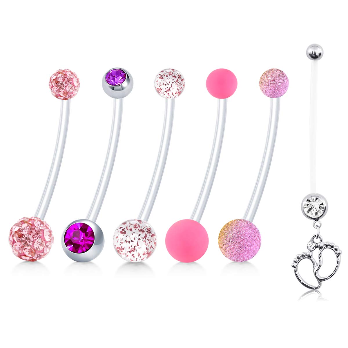 JFORYOUPregnancy Maternity Flexible Bioplast Long Belly Button Rings Navel Retainer Body Piercing 14G 1&1/2 Inch Length Varied Style