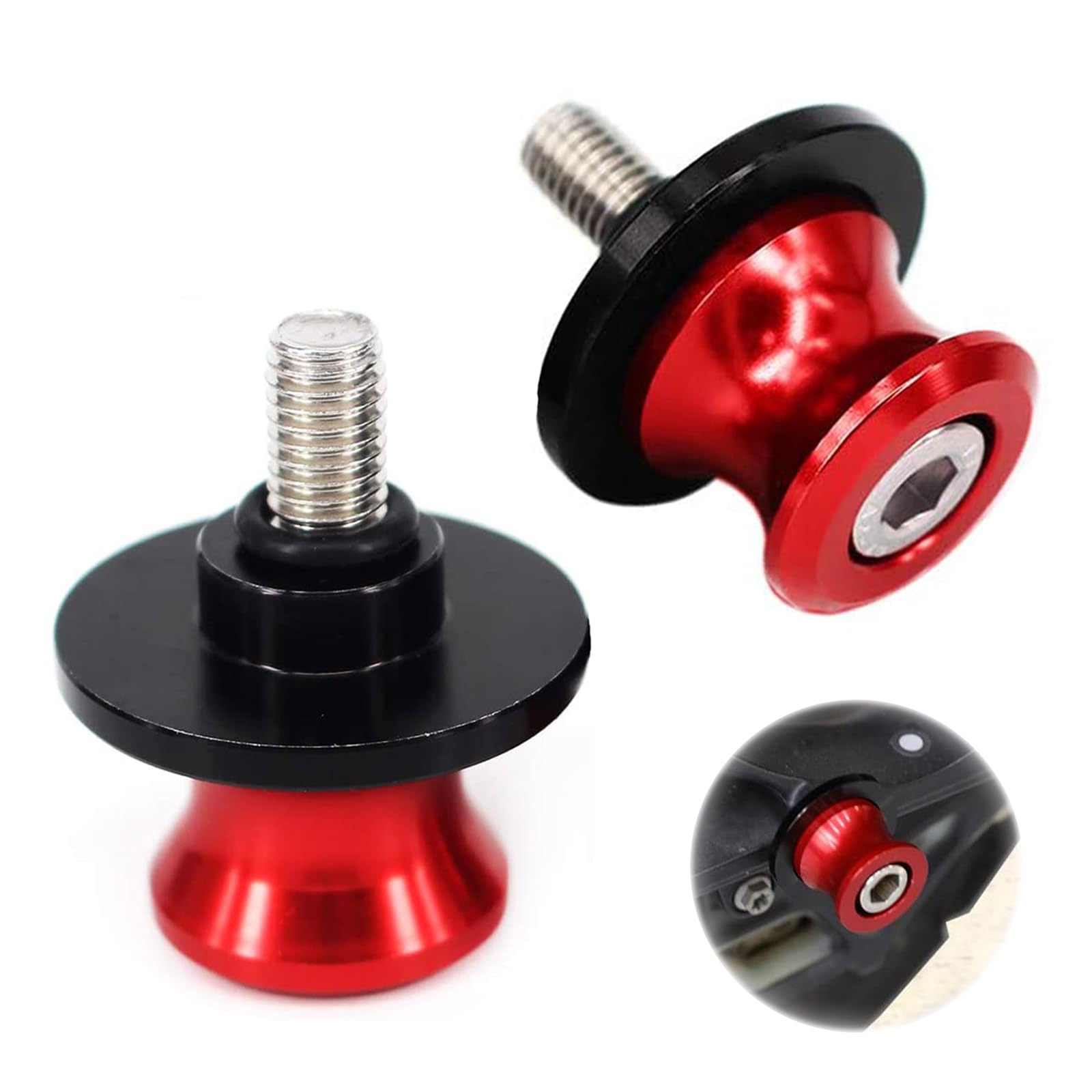 2pcs M8 Swingarm Spools, Motorcycle Swing Arm Spools Swingarm Sliders Motorbike Swing Arm Stand Screw M8 CNC Aluminum Swing Arm Sliders Protector 8MM Fit for Suzuki, Motorcycle Accessories Red