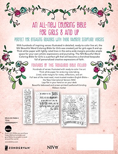 NIV, Beautiful Word Coloring Bible for Girls, Leathersoft over Board