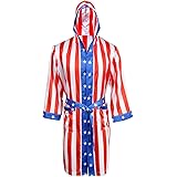 AMNPOLEN Adult Men Satin American Flag Boxing Costume Robe Cloak With Hood