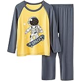 Umeyda Kids Boys Soft Modal Pajama Set Cozy Long Sleeve Sleepwear Nightwear 2 Pcs Pj Set, 4-14 Years