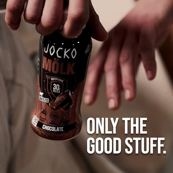 JOCKO MÖLK 30G GRASS FED PROTEIN SHAKES – NO ADDED SUGAR PROTEIN DRINKS KETO FRIENDLY – READY TO DRINK 12 FL OZ (PACK OF 12) CHOCOLATE