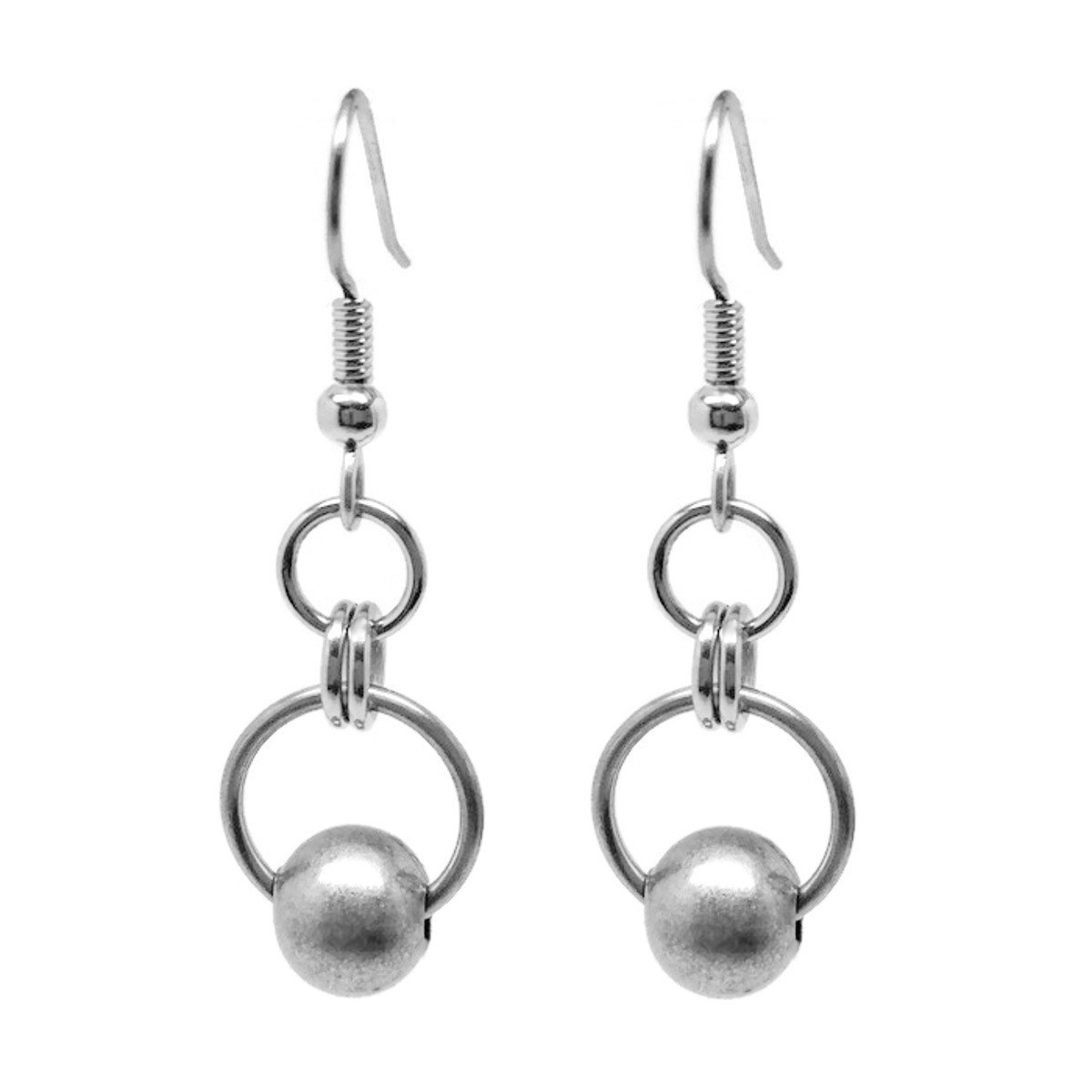 Loralyn DesignsWomens Stainless Steel Jewelry Silver Circle Dangle Earrings with Bead Detail