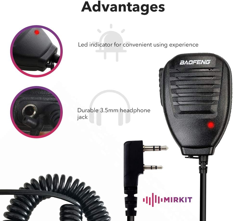 Baofeng Handheld Speaker Microphone for FRS 2 Way Radio, Remote Shoulder Mic, Compatible with Long Range Walkie Talkie, Reinforced Cable, Noise Reduction, Spring Clip, Mirkit Edition USA Warranty: GPS & Navigation