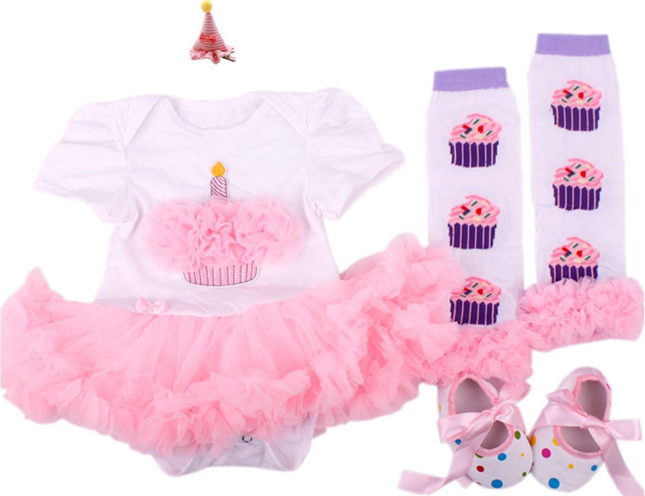 TANZKY Baby-Girls Birthday Dress, Birthday Hat Hairpin, Leg Warmers, Shoes (4pcs) M