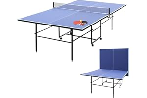 DUDUSHIMAN 9ft Mid-Size Table Tennis Table, Foldable Ping Pong Table for Indoor & Outdoor Games with Net, 2 Table Tennis Paddles and 3 Balls