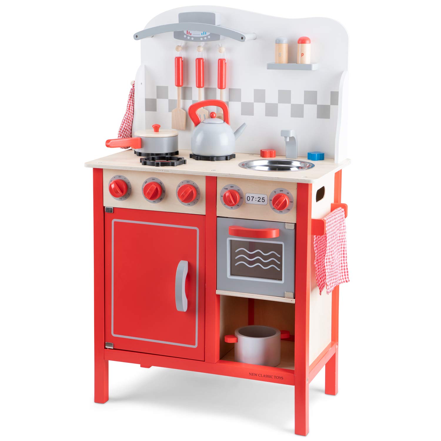 New Classic Toys - 11060 - Kitchen & Food Toys - Play Kitchen De Luxe Bon Appetit - Red - Including Accessories