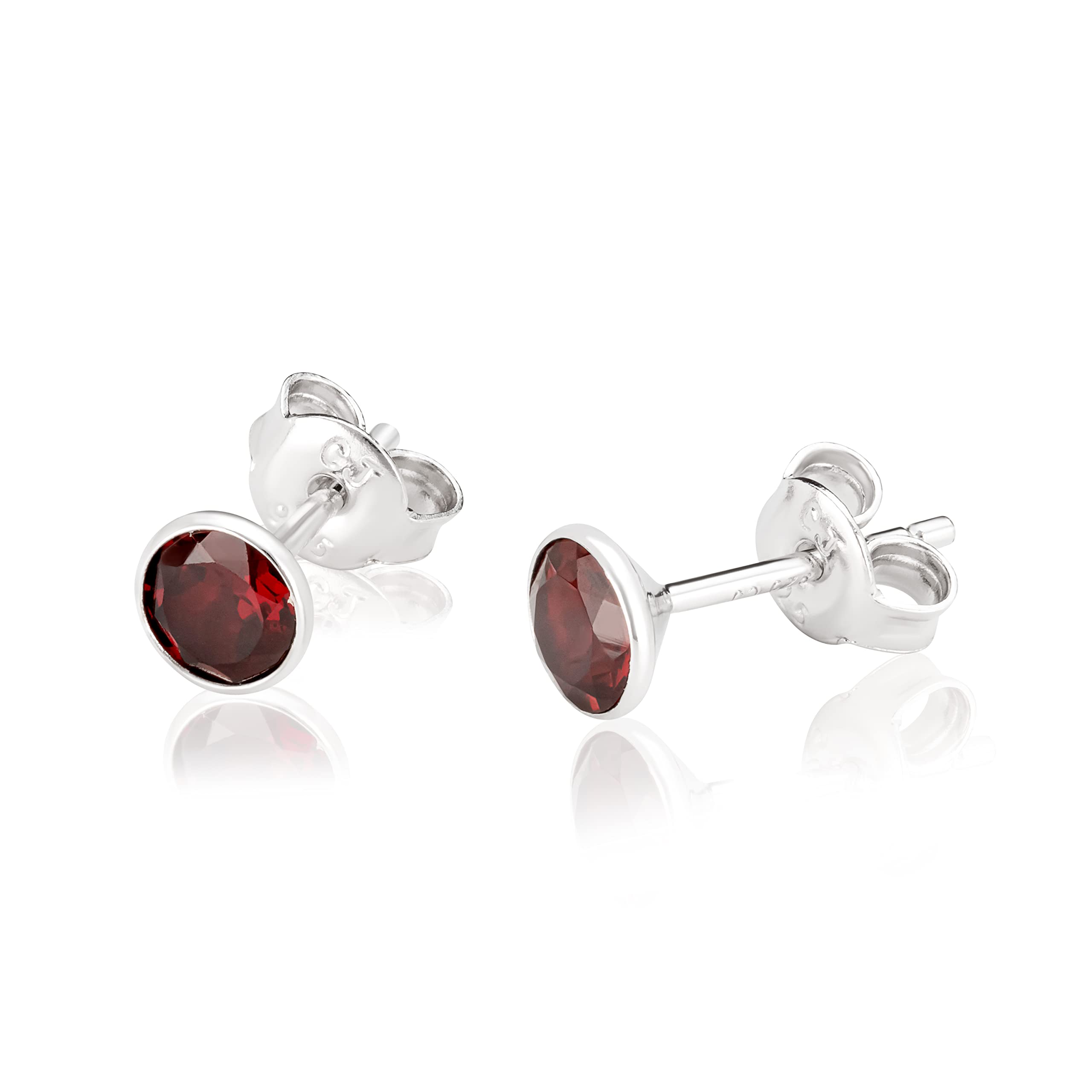 NKlaus pair of frame stud earrings with garnet 925 sterling silver 5mm rhodium plated 3780