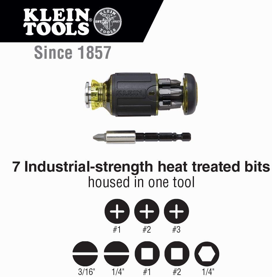 Klein Tools 32308 Multi-bit Stubby Screwdriver, Impact Rated 8-in-1 Adjustable Magnetic Tool with Phillips, Slotted - Image 4