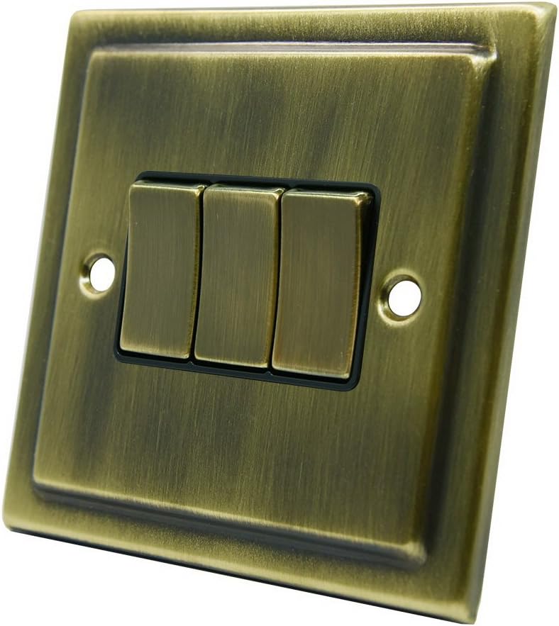 AET VAB3GSWIBB 10 A 3 Gang 2 Way Victorian Antique Brass Light Switch