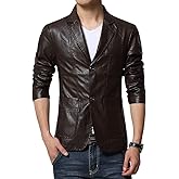 chouyatou Men's Stylish 2 Button Faux Leather Suit Blazer Jacket Sport Coat